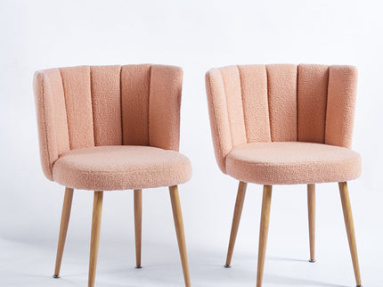 Modern Dining Chair (Set of 2) With Iron Tube Wood Color Legs, Shorthair Cushions And Comfortable Backrest, Suitable For Dining Room, Living Room, Cafe, Simple Structure