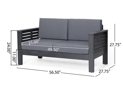 Acacia Wood Loveseat And Coffee Table Set With Cushions