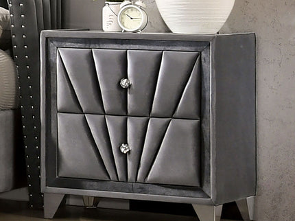 Nightstand, 2 Drawer Upholstered Frame - Gray
