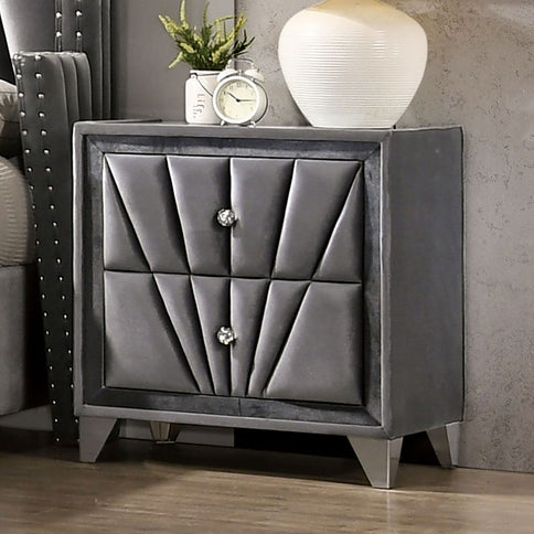Nightstand, 2 Drawer Upholstered Frame - Gray
