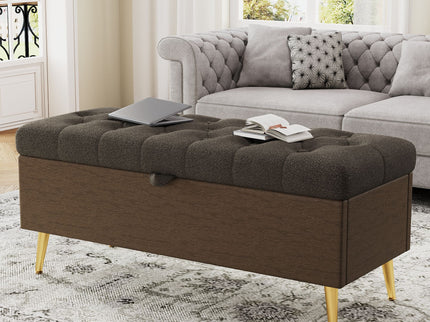 Modern Tufted Storage Ottoman Bench With Metal Legs