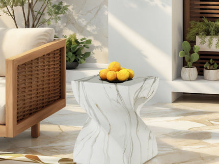 Outdoor End Table, Round Side Table For Patio And Garden - Marble