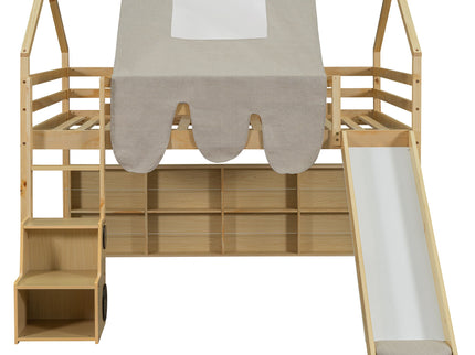 Loft Bed With House Shaped Frame And Tent