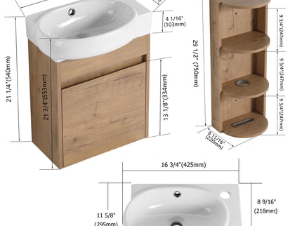 Wall Mounted Bathroom Vanity With Sink And Storage Rack, Soft Close Doors