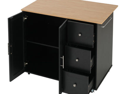 Mobile Kitchen Cart With Storage With 2 Doors, 3 Drawers & Adjustable Shelf - Black / Natural