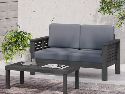 Acacia Wood Loveseat And Coffee Table Set With Cushions