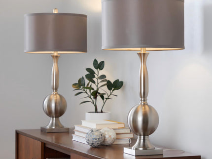 Joan - Contemporary Table Lamp (Set of 2) - Nickel / Gray Satin
