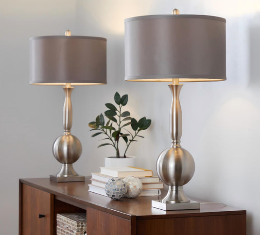 Joan - Contemporary Table Lamp (Set of 2) - Nickel / Gray Satin