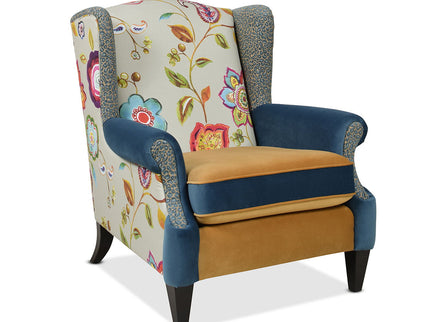 Anya - Boho Chic Wingback Accent Arm Chair - Floral / Leopard / Blue Teal / Yellow Gold