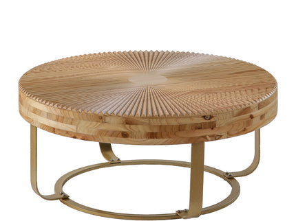 Modern Round Coffee Table With Wooden Carving Pattern