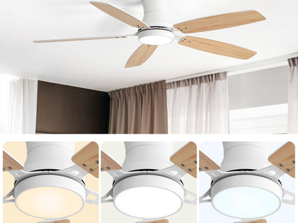 52" Flush Mount Ceiling Fan With Light, DC Motor, Remote Control, Dual Color