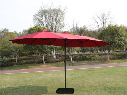 Double- Sided Outdoor Market Umbrella With Lights And Base