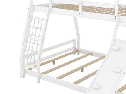 Twin Over Queen House Bunk Bed With Climbing Nets And Climbing Ramp