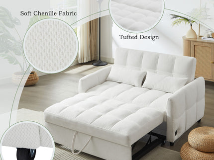 Loveseat Sofa Pull-Out Bed With Adjustable Backrest, 3 USB Ports And 2 Lumbar Pillows For Living Room