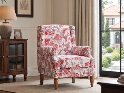 Accent Chair With Floral Upholstery And Nailhead Trim