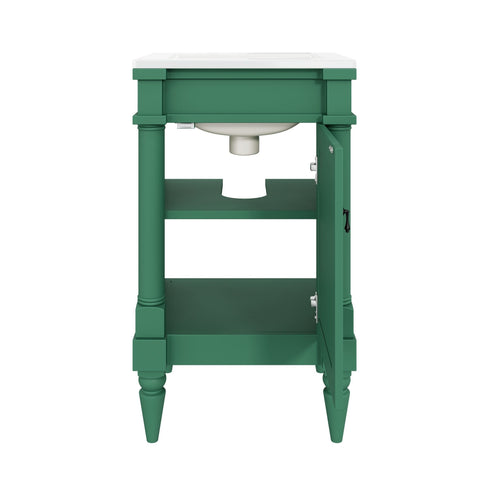 Bathroom Vanity With Sink, Compact Storage Cabinet With Door, Adjustable Shelf, Rectangular Style - Green