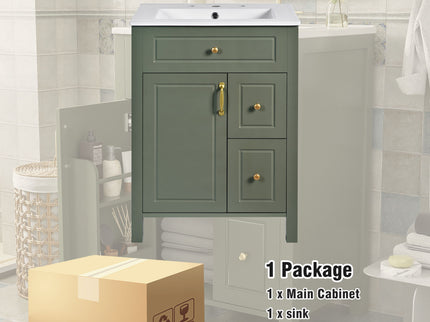 Elegant Bathroom Vanity With Ceramic Sink, Soft Close Doors And Drawers, Double Storage Racks