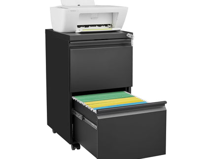 2 Drawer File Cabinet With Lock, Metal Under Desk Rolling Filing Cabinet Fits Letter / Legal / A4 Size For Home Office, Mobile Filing Cabinet