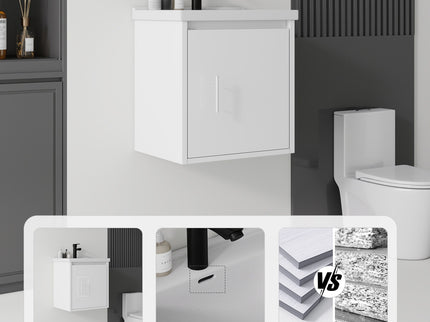 20" Floating Bathroom Vanity Combo With Wall Cabinet, Ceramic Sink & Soft Close Doors - White