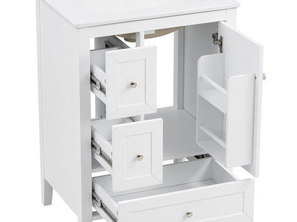 Modern Bathroom Vanity With Sink, Soft Close Drawers & Door, Storage Rack