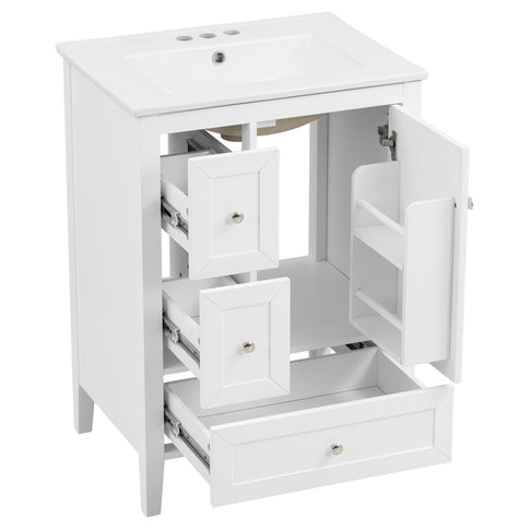 Modern Bathroom Vanity With Sink, Soft Close Drawers & Door, Storage Rack