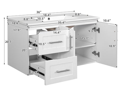 Wall Mounted Bathroom Vanity & Sink, 2 Drawers