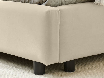 Mid-Century Upholstered Tufted Bed Frame With Backrest And Armrests
