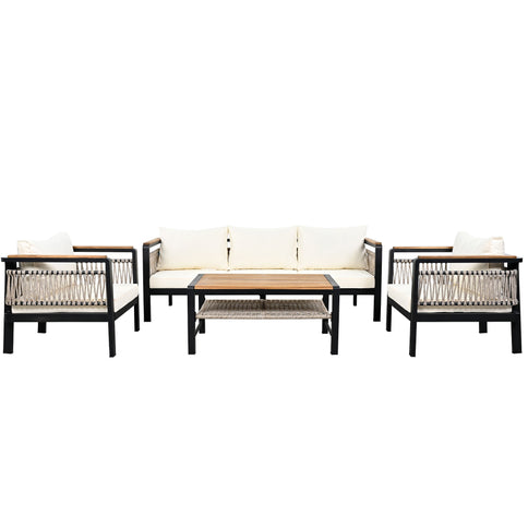 4 Pieces Outdoor Sectional Sofa Set 5 Person Patio Seating Group Outdoor Conversation Set With Cushions And A Coffee Table For Patios