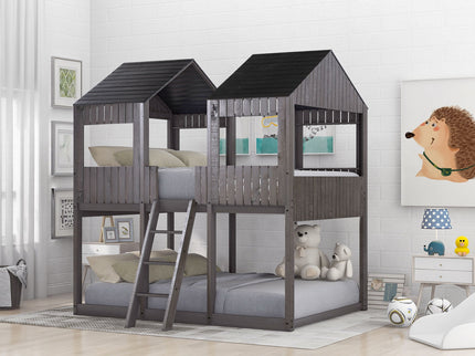 Bunk Bed With Roof, Window, Guardrail, Ladder