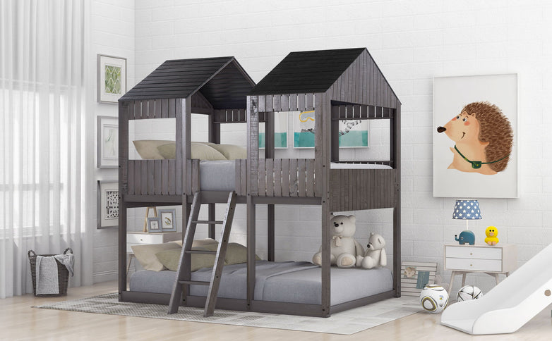Bunk Bed With Roof, Window, Guardrail, Ladder