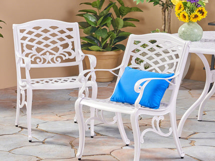 Unravel - Outdoor Arm Chair With Scroll Design And Floral Accents (Set of 2) - White