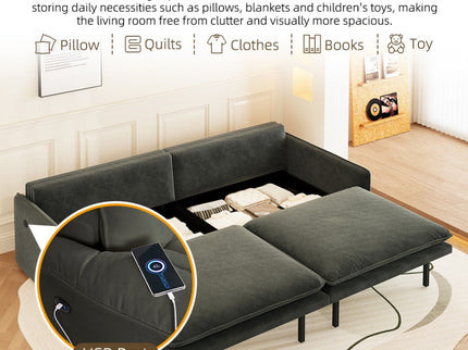 4 Seat Convertible Sleeper Sofa Bed, Modern With Storage