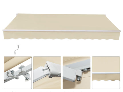 Outsunny - 12' x 8' Retractable Awning Patio Awnings Sun Shade Shelter With Manual Crank Handle, 280G / M² Uv & Water-Resistant Fabric And Aluminum Frame For Deck, Balcony, Yard - Cream White