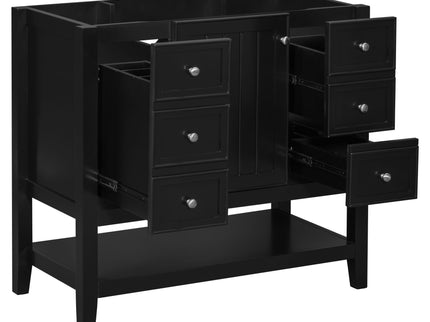 36" Bathroom Vanity Base With 2 Cabinet And 3 Drawers - Black