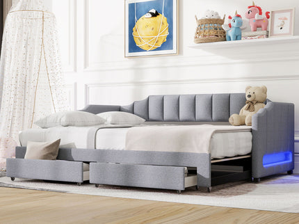 Extendable Daybed With LED Light And 2 Storage Drawers