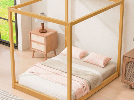 Wood Canopy Platform Bed With Support Legs And Airflow Slats