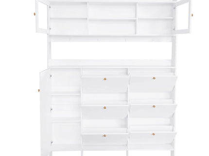 On Trend Multifunctional Tipping Bucket Shoe Cabinet With Storage Shelf & 6 Flip Drawers