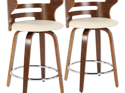 Cosini - Mid Century Modern Fixed Height Counter Stool With Footrest With Swivel (Set of 2)