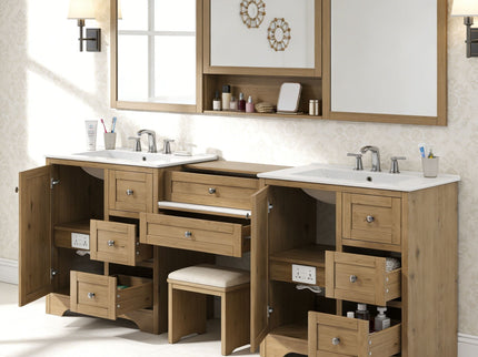 Double Sink Bathroom Vanity With Countertop, 2 Ceramic Sinks, 6 Drawers, Soft Close Design