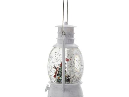 Christmas Plastic / Resin Lantern With Snowman & Tree LED / Water Spinning / 6 Hours Timer, 3*AA Batteries Required - White / Multi