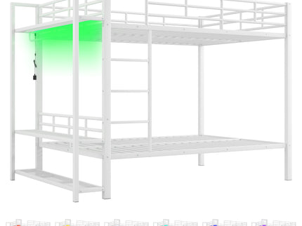 Bunk Bed With Storage Shelves, Clothes Hooks, LED Light