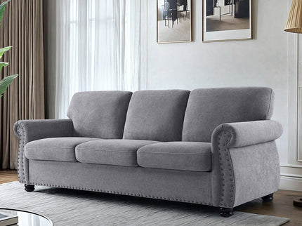 Soft Sofa, Upholstered 3 Seater Couch With High Density Foam, Loose Back Cushions And Turned Legs