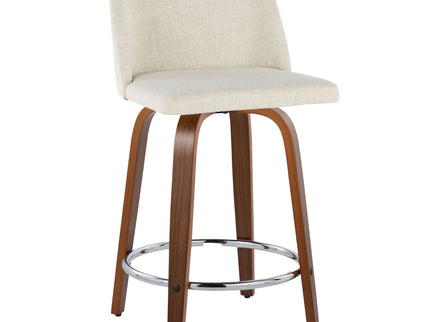 Toriano - Mid Century Modern Fixed Height Counter Stool With Swivel With Round Footrest (Set of 2)