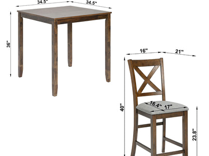 5 Piece Dining Table Set, Wooden Dining Square Table Set For 4