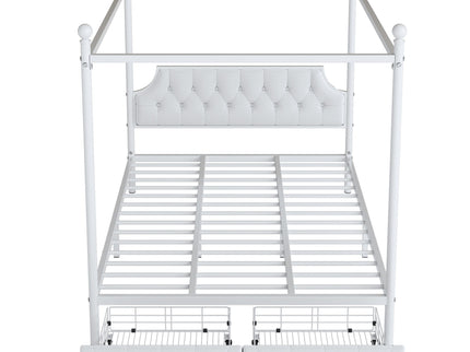 Queen Size Canopy Platform Bed With Upholstered Headboard And 2 Storage Drawers - White