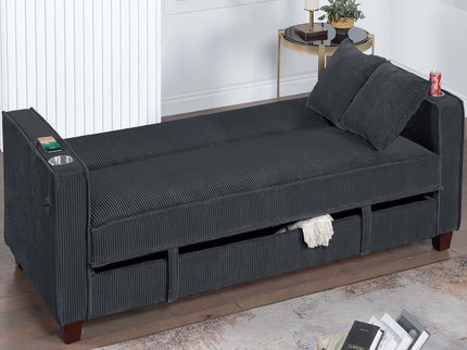 Modern Convertible Sofa With Hidden Storage USB Port, Cup Holder