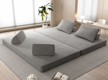 Multifunctional Convertible Sofa Bed With 2 Tumbler Backrests And 2 Pillows, Deep Seat Couch