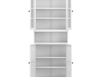 Metal Kitchen Pantry Cabinet Tall Storage With Adjustable Shelves, Heavy Duty Stainless Steel Frame - White