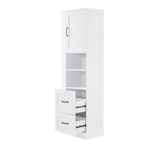 Freestanding Bathroom Storage Cabinet With Adjustable Shelves And Side Hooks Board, Rectangle Design