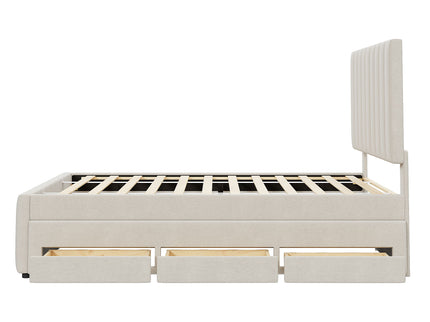 Upholstered Platform Bed With Twin Size Trundle And 3 Drawers